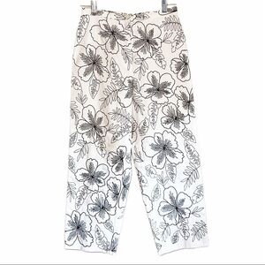 Talbots White Pants with Black Floral Embroidery Size 6